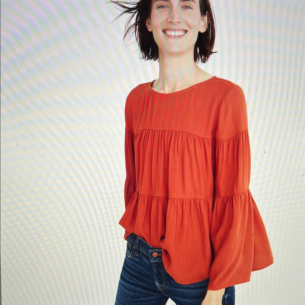 Madewell Tiered Button-Back Top in Burnished Rust